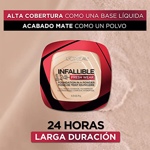 L´Oréal Paris, Base de maquillaje en polvo de larga duración, Infallible 24h Freshwear, Tono 250 Radiant Sand, 9gr